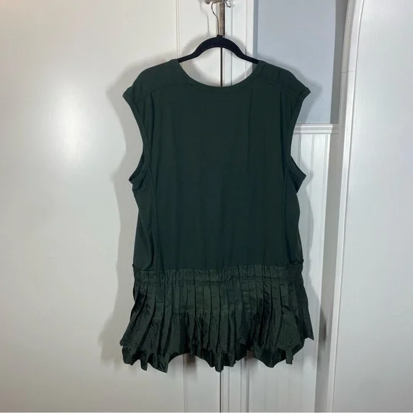 Anthropologie Daily Practice Dark Green Solid Set Mini Dress Pleated Size  XL NEW